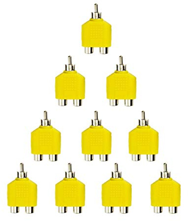 COMOK 10 adattatori splitter RCA a Y da 2 femmina a 1 maschio per cavo audio video AV TV, giallo