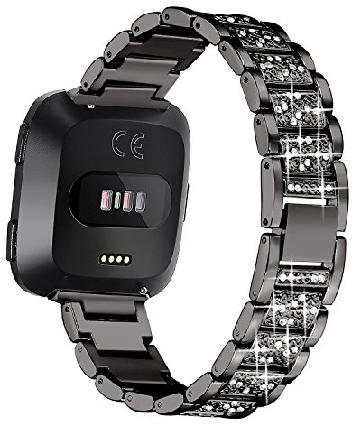 GIMart Kompatibel mit Fitbit Versa Metallarmband Damen Mädchen Bling Strass Edelstahl Ersatz Uhr Armband Zubehör Armband für Fitbit Versa 2/Versa Lite/Versa SE (Schwarz)