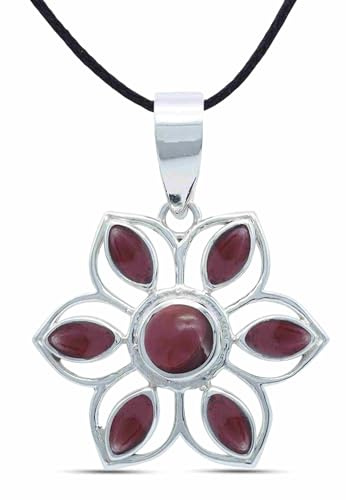 mantraroma Collana con ciondolo in argento 925 con pietra preziosa rossa granata, collana con ciondolo in argento sterling da donna, regalo