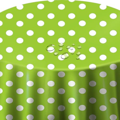 Wachstuch Wachstischdecke Tischdecke Größe wählbar Punkte Grün Oval ca. 140 x 160 cm abwaschbar Gartentsichdecke
