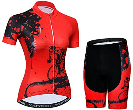 Hotlion Damen Radtrikot Sets Gel Gepolsterte Trägerhose Fahrradbekleidung Sommer Fahrradbekleidung Anzug CD55