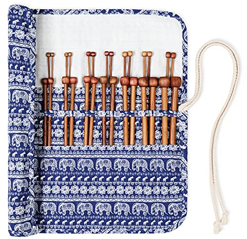 Coopay Bambus Stricknadeln 25cm, Kurz Leichte Holz Stricknadel Set mit Rollenpackung, Warme Bambus Stricknadeln für Arthritis Hände, 18 Paar 2,0-10,0 mm Gerade Strickset Stricken für Anfänger