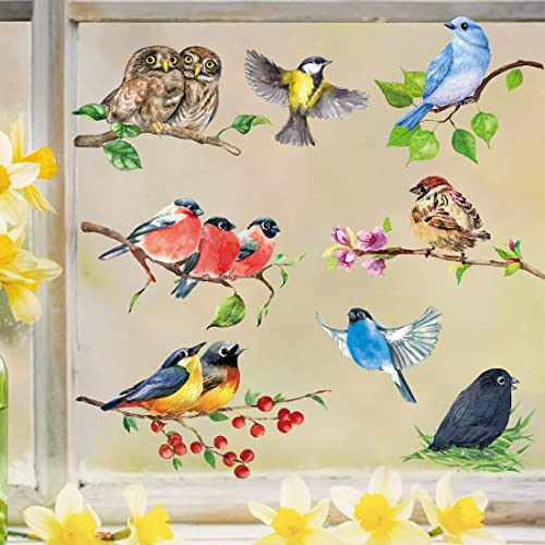 HPNIUB Fensterbilder Frühling Selbstklebend,Kinderzimmer Fensterbilder Vögel,Wandtattoo für Fensterscheiben,Vogel Aufkleber Fenster,Fensteraufkleber Vögel Wiederverwendbar für Wohnzimmer