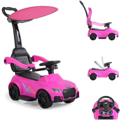 Moni Rutschauto, Victory 2 in 1 Rutscher mit Griff Lehne Fußstütze Musikfunktion pink