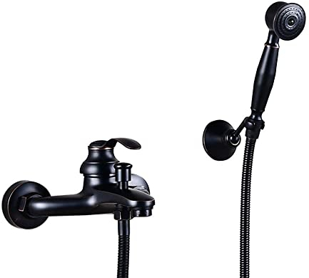 HomeLava Badewannenarmatur Schwarz Wannenarmatur Retro Messing Badewanne Mischbatterie mit Handbrause Wannenbatterie mit Umsteller Aufputz Einhebel Armatur