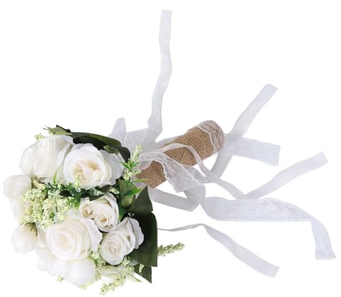 Cyrank Grandes Fleurs artificielles Fausses Roses Bouquet de mariée pour Bricolage Mariage Blanc/Champagne Douche Nuptiale centres de Table Arrangements décorations de Tables de fête(Blanc)