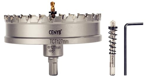 CENYB 5 (127mm) Tungsten Carbide Tipped Hole Saw with 2Pcs Titanium-Plated Pilot Drill Bits for Hard Metal,Stainless Steel,Iron,Aluminum Alloy,Wood and Plastic