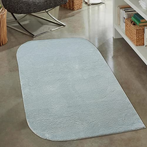 CARPETIA Teppich Abgerundete Ecken Waschbar rutschfest Blau 80x150 cm | Weich, waschbar, rutschfest und allergikerfreundlich, OEKO-TEX geprüft, für Fußbodenheizung, Wohn-, Schlaf- & Flurbereiche