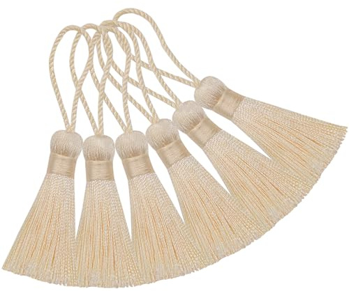 20er Set 10.9cm Seidige Mini Quasten für DIY Basteln-Beige | Handgemachte Quasten Anhänger mit 5cm Kordelschlaufe und Chinesischem Knoten für Ohrringe,Lesezeichen,Schmuck Basteln