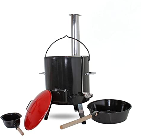 Schauer Gulaschkessel Gulaschkanone mit Topf 14 Liter | Eintopfofen mit Grillfunktion emailliert mit Deckel | Ungarischer Gulaschkessel für die Aussenküche Outdoorküche Feldküche