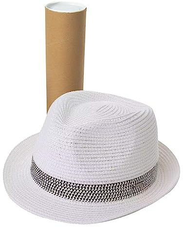 Comhats Stroh-Trilby-Hut - Unisex Sommerhut für Herren und Damen - Fedora-Stil mit UV-Schutz - Natur Strohhut - Perfekter Strandhut für Männer und Frauen im Sommer