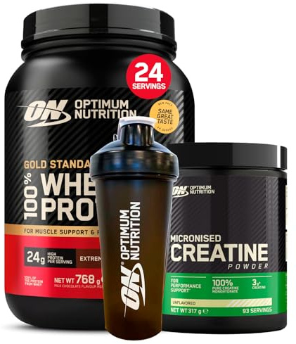 Optimum Nutrition Gold Standard 100% Whey Proteine Polvere Cioccolato al Latte 896g + Micronised Creatine Powder Creatina 317g + BORSONE + BORRACCIA