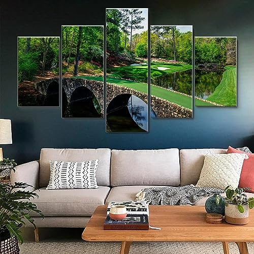 WAGYU 5 teilige leinwandbilder Masters Golf Golfplatz in Augusta Kunstdrucke 5 Teilig Vlies Leinwandbild,Wandkunst 5 stück Leinwand Bilder,Wohnzimmer Wand Dekoration,mit rahmen xxl bilder 200x100cm