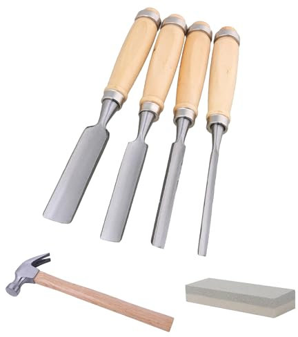 logyues External Woodworking Half Round Chisels Set with Grinding Stone and Claw Hammer