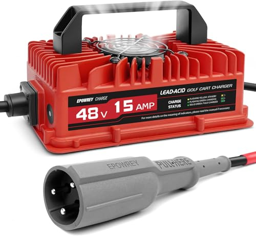EPOWREY 15 AMP 48 Volt Golf Cart Battery Charger for Club Car 3-Pin Round Plug,for Lead Acid Battery