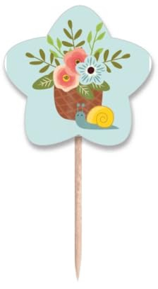 Snail Flower Pot Red Blue Toothpick Flags Star Lable Cupcake Picks