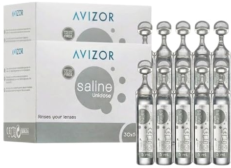Saline Unidose 30 x 5 ml - Pack de 2 cajas - Solución Salina para Enjuagar, Hidratar y Cuidar Lentes de Contacto y Ojos
