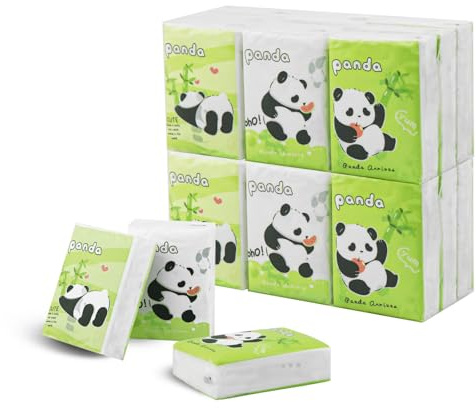 Pocket Gesichtstücher – Reisegröße, Musterpackungen, Mini-Einweg-Taschentuch für Ausflüge, Hochzeit, Partygeschenke, 3-lagig, 8 Blatt (27 Stück) (Panda)