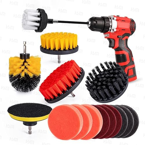 16-teiliges Bohrbürsten-Aufsatz-Set mit Scheuerschwamm,Polierschwamm, Verlängerung,Leistungsstarke Schrubbbürste, Bürstenaufsatz Bohrmaschine Set für Badezimmer, Küche, Boden, Pool, Fliesen, Auto ﻿
