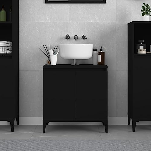 AUVYI Waschbeckenunterschrank mit Tur Schwarz Badschrank Unterschrank Badunterschrank Beistellschrank Badezimmermöbel Moderner Badezimmerschrank 58x33x60 cm Holzwerkstoff&Metall