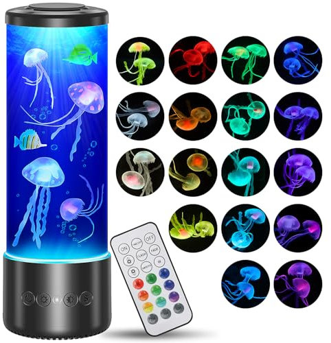 Radikor Lampe Méduse avec 17 Couleurs et Télécommande,Jellyfish Lamp avec 4 Modes d'éclairage, Lampe Meduse Lumineuse Aquarium pour Enfants, Adultes, Relaxation, Décoration de la Maison