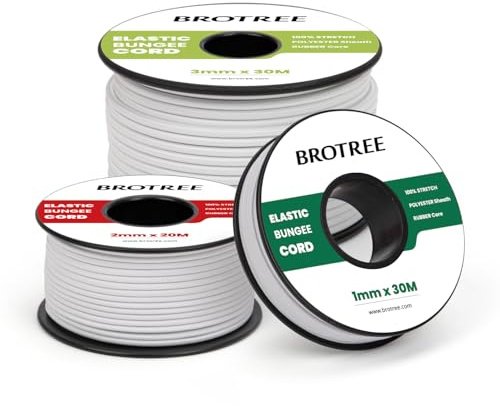 Brotree Cuerda Elástica 3mm x 30m Hilo Elástico Redonda Goma Elastica para Manualidades, Pulseras, Costura, Abalorios y Tienda - Blanco