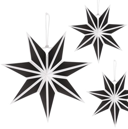 3er Papiersterne Weihnachten Set - 30 cm - Schwarz & Weiß Weihnachtskugeln,Faltstern Weihnachten Papier Stern Weihnachts Deko,7 Zackig Stern zum Aufhängen für Weihnachtsdeko,Fensterdeko,Geburtstag