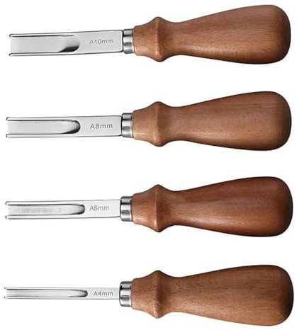 Läder hantverk kant avfasningsverktyg, 4 st läderkantskivverktyg läder slipkniv för läder gör-det-själv hantverk tillverkning (4 mm, 6 mm, 8 mm, 10 mm)