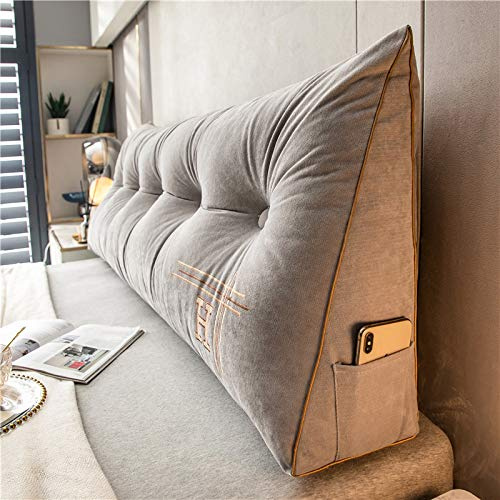 Vinbcorw Rückenkissen, Keilkissen für Bett und Sofa geeignet, dreieckiges Lesekissen, Kissen mit abnehmbarem und waschbarem Bezug, mit praktischem Seitenfach,A7,80cm