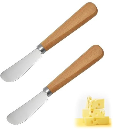 Innovess Butter Knife Spreader 2Pcs, Butter Knives with Beechwood Handle for Kitchen & Dining, Rust-Resistant Butter Curler Tool for Bagels, Toast, Cream & Cheese