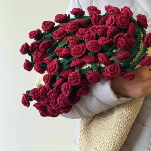 Bouquet de fleurs au crochet, couverture de bouquet de roses faites à la main, jeté de bouquet de fleurs, bouquets de fleurs au crochet pour la fête des mères, anniversaire, décoration d'intérieur