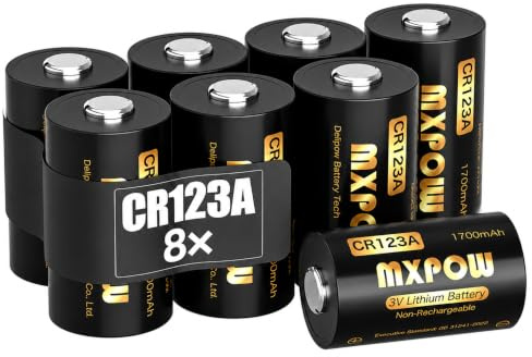 MXPOW 8 x CR123A 3V Batterien Lithium, 1700mAh, Hohe Kapazität | Geringe Selbstentladung, Auslaufsicher, Starke Leistung, für Taschenlampen, Sicherheitssensoren