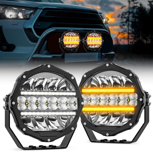 CO LIGHT 7 Runde LED Arbeitsscheinwerfer mit DRLs, Scheinwerfer 12V 24V Arbeitslicht für Auto Offroad 4X4 Traktor LKW Pickup, Combo