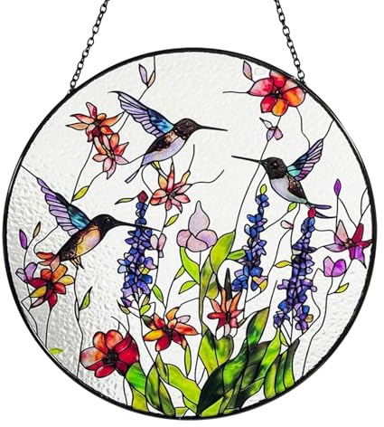 Tissting Attrape-Rêves Colibri Acrylique 20cm, Décoration Fenêtre Jardin, Prisme Lumineux Coloré, Suspension Incluse pour Amateurs d'oiseaux