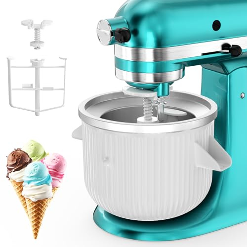 Uitwetu Eismaschine Aufsatz für KitchenAid Mixer, Eisschale kompatibel mit 4,5Qt und 6QT oder größerer Standmixer, Frozen Yogurt & Sorbet Gelato Maker Aufsatz, 2 Qt Weiß