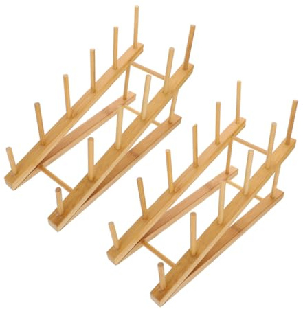 BIUDECO 2pcs Wooden Plate Display Stands Sturdy Multi Drying and Dish Rack Holders for Books Magazines Platters Home and Studio Organization