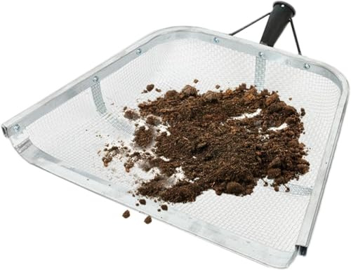 Sandsieb Schaufel, Universelle Siebschaufel für Sand und Erde, Große Metall-Gartenschaufel für Reptilienkot mit 4/12 mm Maschenweite, Effizientes Gartensieb und Erdsieb zum Sieben von Boden