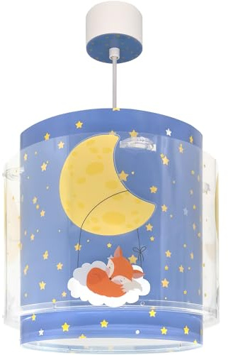 Dalber kinderlampe Pendelleuchte Hängelampe Moon Dreams Tiere Wolken Sterne Mond, 76632, E27, Blau