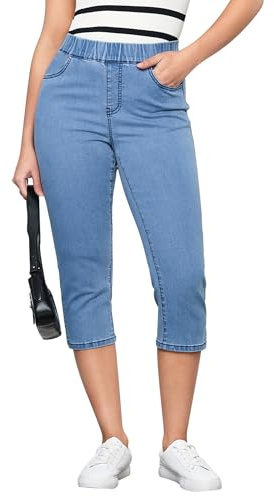 Vetinee Capri Jeans pour femme - Taille haute - Skinny - Avec élastique - Pantalon capri stretch