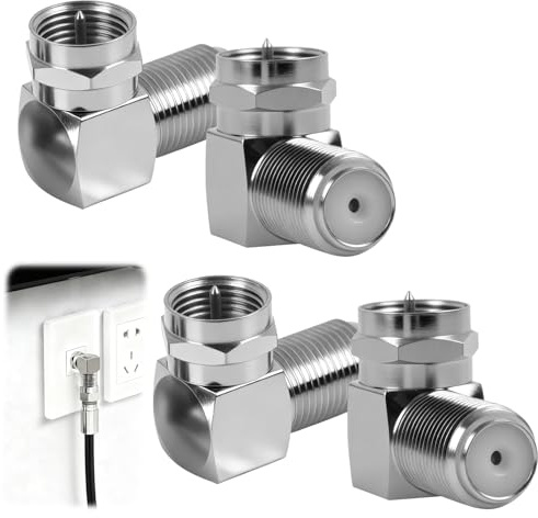 4 pezzi spina F angolata, spina F ad angolo retto, adattatore satellitare connettore angolare 90°, connettori maschio a femmina ad angolo retto, per TV, HDTV, satellite, antenna, ricevitore, modem