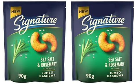 Signature Jumbo Sea Salt & Rosemary Flavoured Cashews, Source of Protein and Fibre, Ethically Sourced, Vegetarian, 90g,Pack Of 2