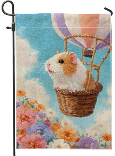 Drapeau de jardin cochons d'Inde, fleurs fantaisistes et ludiques en toile de jute double face pour extérieur, terrasse, pelouse, porche, entrée, camping, 30,5 x 45,7 cm