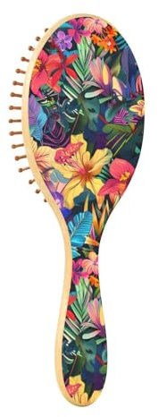 Spazzole per capelli a pagaia con fiori tropicali colorati per le donne Spazzola di legno naturale cepillo manuale para madera
