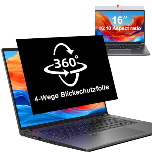 LUSA DESIGN 360° Blickschutzfolie für 16 Zoll Laptop 16:10 Seitenverhältnis | Abnehmbarer Anti Spy Sichtschutzfolie, Anti Blaulicht Blendschutz Blickschutz folie 16 Displayschutz für HP/Dell/Acer/Asus
