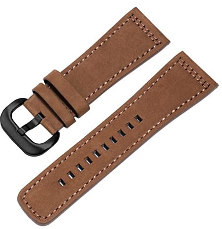 HMFANG Frostat klockarmband i äkta läder, 28 mm, svartbrunt, ersättningsrem, kompatibel med S2 M2 P3 T2-serien, retroklocka, kedja(Brown black)