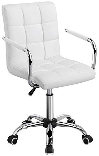 CRIS NAILS SL Silla de Oficina Giratoria Taburete de Trabajo Bar Altura Ajustable Carga MAX 120Kg con Respaldo Blanco (Blanco)