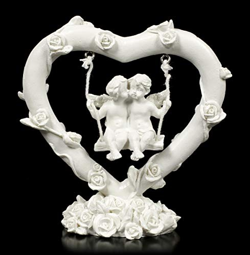 Engel Figuren - Cherubim auf Herz Schaukel | Elfe, Fee, Skulptur, Statue, Schutz-Engel, H 10,5 cm