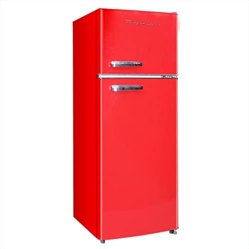 Frigidaire Retro Top Mount Upright Fridge-Freezer Combo, Apartment Size Fridge with Freezer 7.5 cu. ft. capacity - 23.2 D x 21.5 W x 55.5 H (Red)