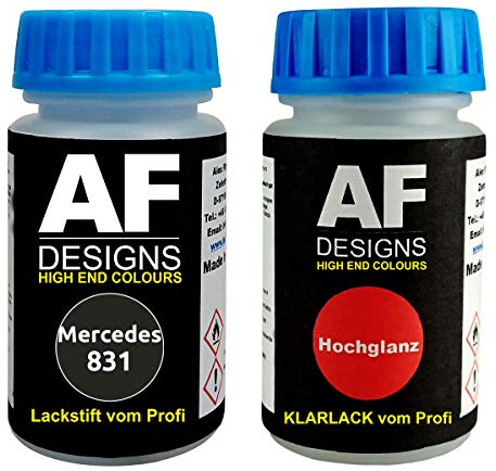 Alex Flittner Designs Lackstift für Mercedes/Daimler Benz 831 Graphitgrau Metallic + Klarlack je 50ml Autolack Basislack Set