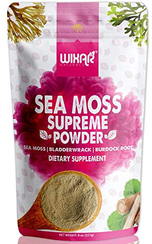 Wixar Wildcrafted Sea Moss Powder – (8 Ounces) – Natural Irish Sea Moss and Bladderwrack with Burdock Powder - Thyroid Support, Healthy Skin, Keto Detox, Joint Support Alkaline Supplements
